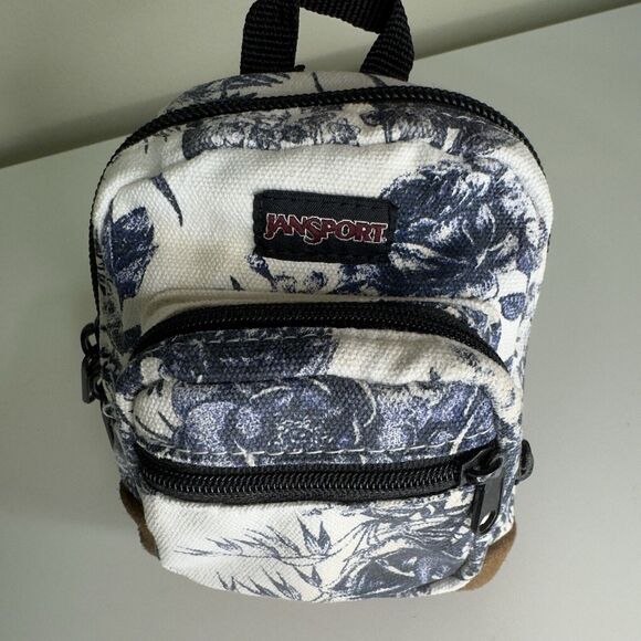 Vintage JANSPORT Mini Back Pack Coin Purse Wristlet Charm Blue Floral Leather - Picture 10 of 16